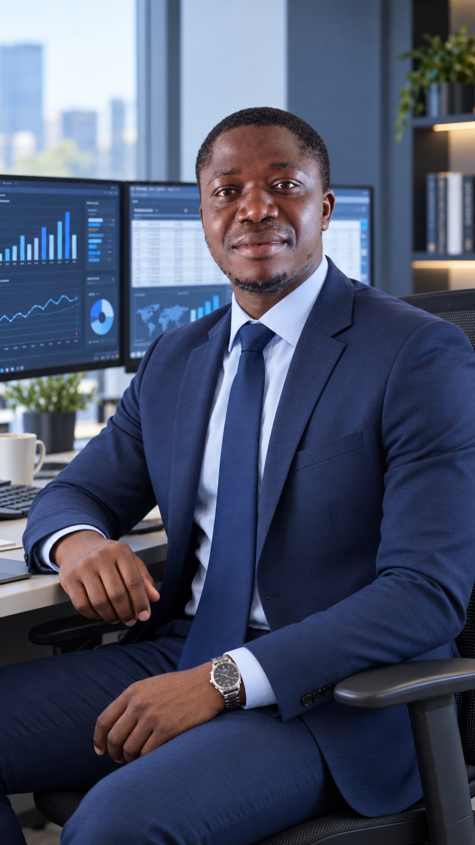 Mohamed Senesie Tucker as a data analyst in a modern analytics workspace